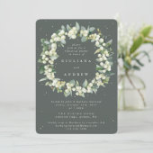 Gray Green Snowberry+Eucalyptus Wedding Probe Einladung (Stehend Vorderseite)