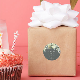 Gray Green Snowberry+Eucalyptus Wedding Vielen Dan Runder Aufkleber