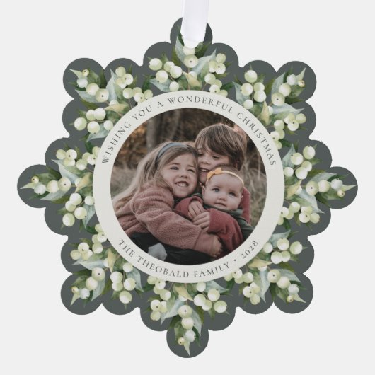 Gray-Green Snowberry+Greenery Christmas Paper Ornament Karte (Vorderseite)