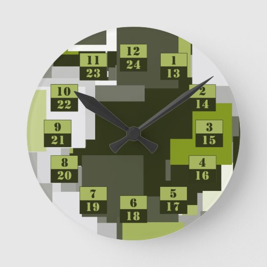 Gray Green Urban Camouflage Squares Militär Time Runde Wanduhr (Vorderseite)
