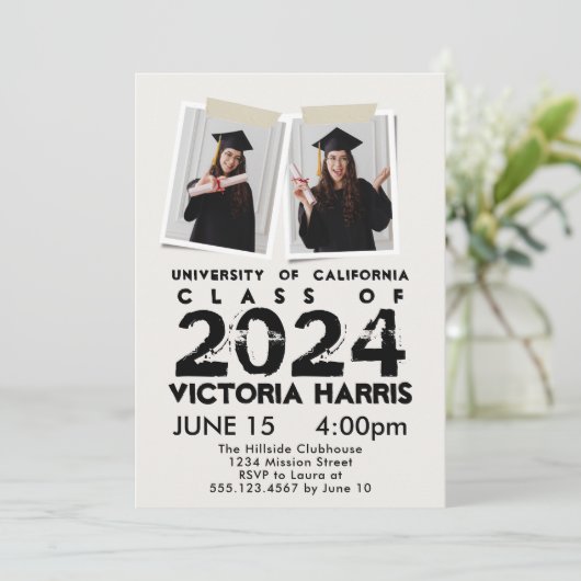 Gray Grunge 2 Custom Foto Fun Abschluss Einladung (Stehend Vorderseite)