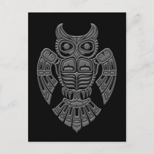 Gray Haida Spirit Owl auf Black Postkarte (Vorderseite)