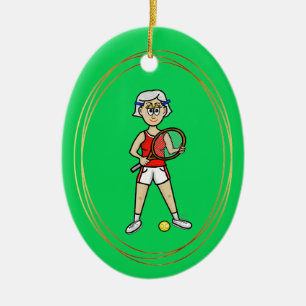 Gray Hair Female Tennisspielplatz Keramik Ornament