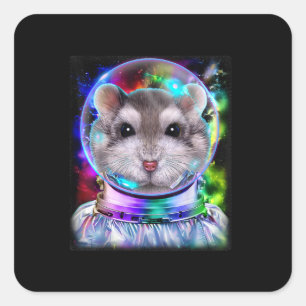 Gray Hamster als Astronaut im Weltraum Quadratischer Aufkleber