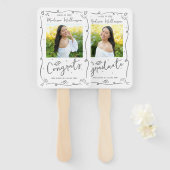 Gray Hand Drawn Doodles Graduation 2 Photo White Fächer (Vorne und Hinten)