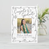 Gray Hand Drawn Doodles Graduation 4 Photo White Ankündigung (Stehend Vorderseite)