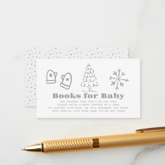 Gray Hand-Drawn Winter Baby Shower Book Request Begleitkarte (Vorderseite/Rückseite Beispiel)