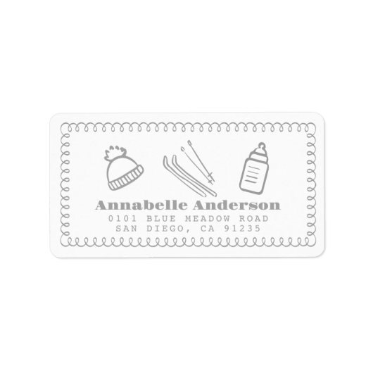 Gray Hand Gezeichnet Après Bébé Babydusche Adresse Adressaufkleber (Vorne)