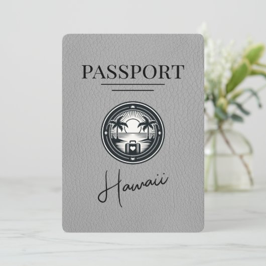 Gray Hawaii Passport Save the Date (Stehend Vorderseite)