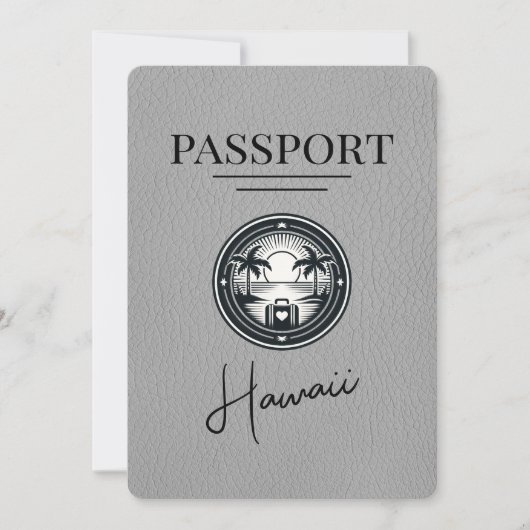 Gray Hawaii Passport Save the Date (Vorderseite)