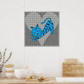 Gray Heart Blue Kitty Print Poster (Küche)