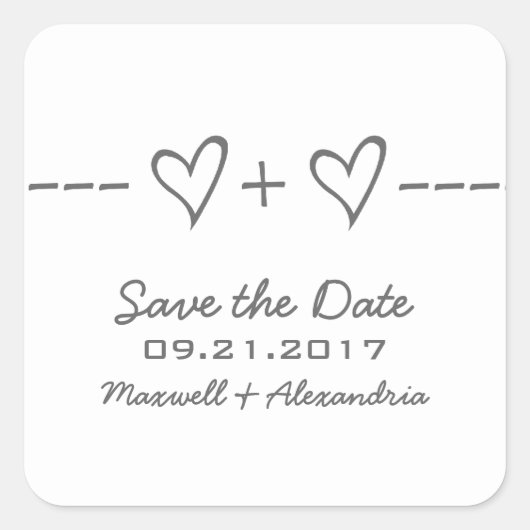 Gray Heart Equation Save the Date Stickers (Vorderseite)