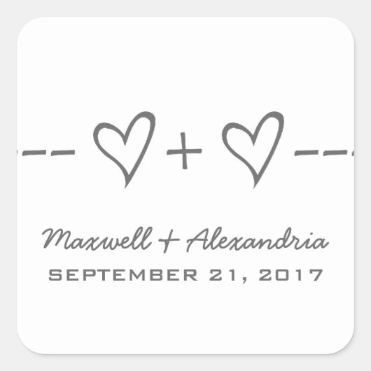 Gray Heart Equation Wedding Stickers (Vorderseite)