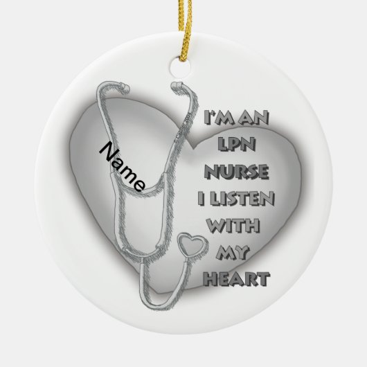 Gray Heart LPN Nurse Keramik Ornament (Vorne)