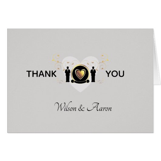 Gray Heart Male Wedding | Dankeschön Karte (Vorderseite (Horizontal))
