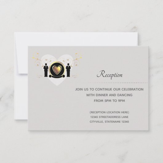 Gray Heart Male Wedding | Empfang Card Einladung (Vorderseite)