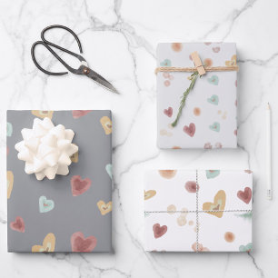 Gray Hearts   Wrapping Paper Geschenkpapier Set