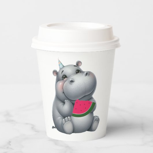 Gray Hippo Watermelon Geburtstag Pappbecher (Vorderseite)