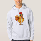 Gray Hoodie for Him with Cute Rooster and Glasses  (Vorderseite)
