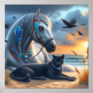 Gray Horse Black Panther Poster