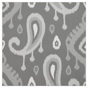 Gray Ikat Paisley Große Skala Stoff
