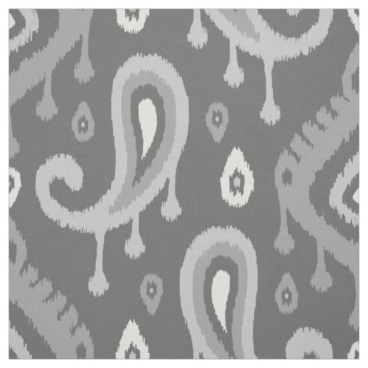 Gray Ikat Paisley Große Skala Stoff (Muster)