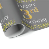 Gray, Imitate Gold "HAPPY 3. BIRTHDAY" Geschenkpapier (Rolleneckpunkt)