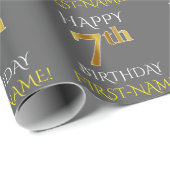 Gray, Imitate Gold "HAPPY 7th BIRTHDAY" Geschenkpapier (Rolleneckpunkt)