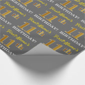 Gray, Imitation Gold Look "11. BIRTHDAY" Geschenkpapier (Ecke)