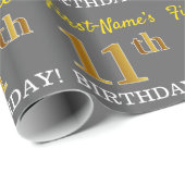Gray, Imitation Gold Look "11. BIRTHDAY" Geschenkpapier (Rolleneckpunkt)