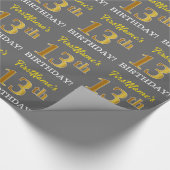 Gray, Imitation Gold Look "13. BIRTHDAY" Geschenkpapier (Ecke)
