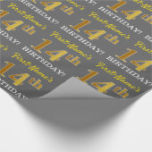 Gray, Imitation Gold Look "14. BIRTHDAY" Geschenkpapier