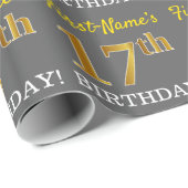 Gray, Imitation Gold Look "17. BIRTHDAY" Geschenkpapier (Rolleneckpunkt)