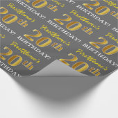 Gray, Imitation Gold Look "20. GEBURTSTAG" Geschenkpapier (Ecke)