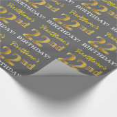Gray, Imitation Gold Look "22. BIRTHDAY" Geschenkpapier (Ecke)