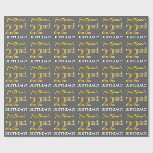 Gray, Imitation Gold Look "22. BIRTHDAY" Geschenkpapier (Flach)