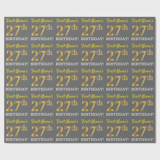 Gray, Imitation Gold Look "27. BIRTHDAY" Geschenkpapier (Flach)