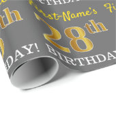 Gray, Imitation Gold Look "28. BIRTHDAY" Geschenkpapier (Rolleneckpunkt)