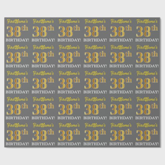 Gray, Imitation Gold Look "38. BIRTHDAY" Geschenkpapier (Flach)