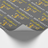 Gray, Imitation Gold Look "3. BIRTHDAY" Geschenkpapier (Ecke)