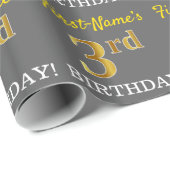 Gray, Imitation Gold Look "3. BIRTHDAY" Geschenkpapier (Rolleneckpunkt)