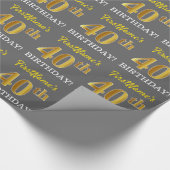 Gray, Imitation Gold Look "40. GEBURTSTAG" Geschenkpapier (Ecke)