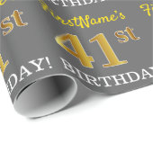 Gray, Imitation Gold Look "41. BIRTHDAY" Geschenkpapier (Rolleneckpunkt)