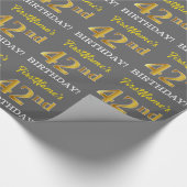 Gray, Imitation Gold Look "42. BIRTHDAY" Geschenkpapier (Ecke)