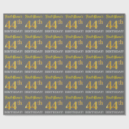 Gray, Imitation Gold Look "44. BIRTHDAY" Geschenkpapier