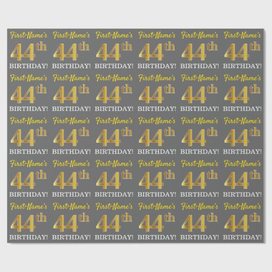 Gray, Imitation Gold Look "44. BIRTHDAY" Geschenkpapier (Flach)