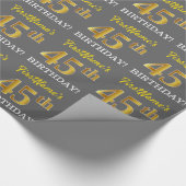 Gray, Imitation Gold Look "45. BIRTHDAY" Geschenkpapier (Ecke)