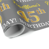 Gray, Imitation Gold Look "45. BIRTHDAY" Geschenkpapier (Rolleneckpunkt)
