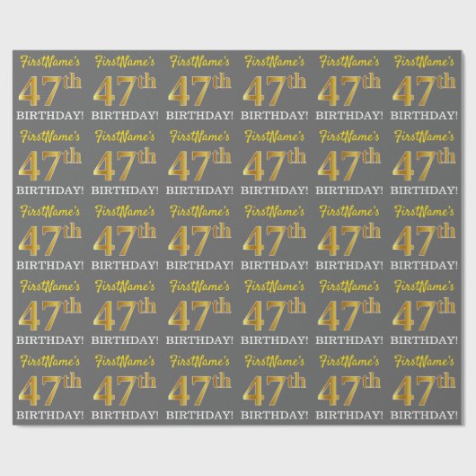 Gray, Imitation Gold Look "47. BIRTHDAY" Geschenkpapier (Flach)