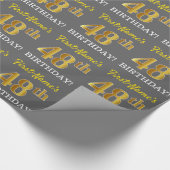 Gray, Imitation Gold Look "48. BIRTHDAY" Geschenkpapier (Ecke)
